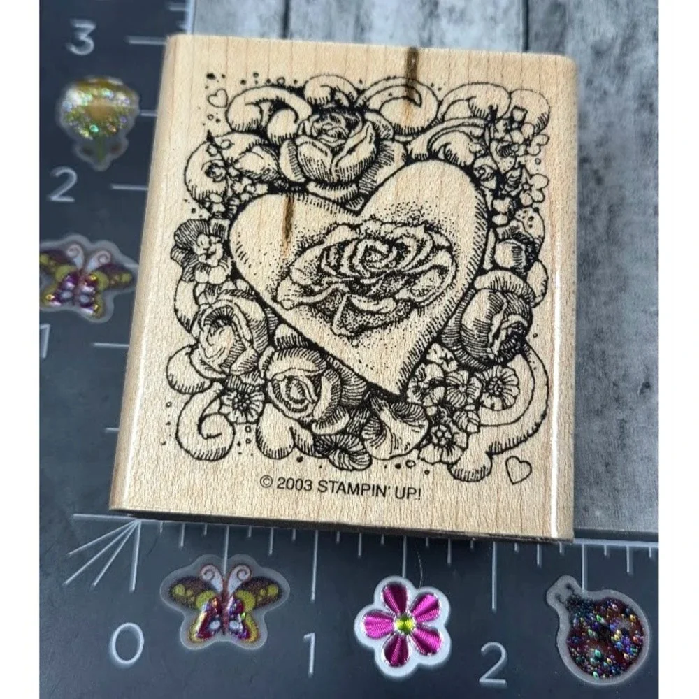 Stampin' Up! Rose Heart Detailed 2003 Flower Floral Rubber Stamp Wood #F101